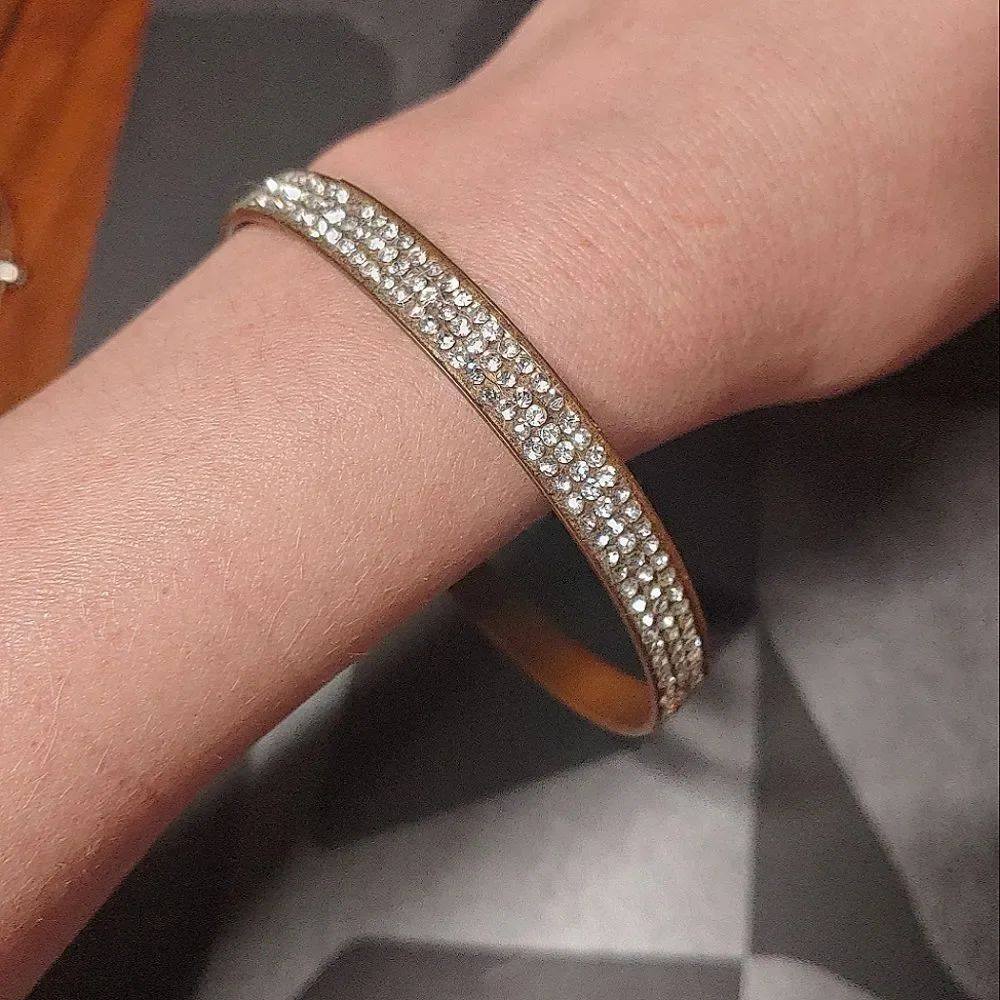 Vintage Brass Bangle with Rhinestones - Large